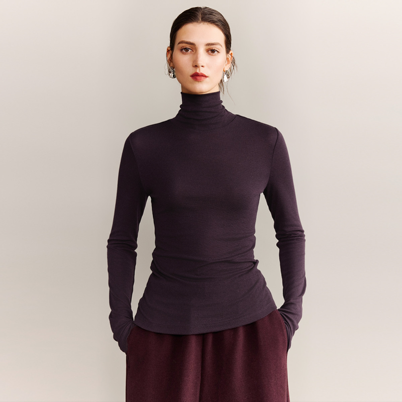 初棉【三有面膜T】兰精天丝羊毛长袖T恤女25秋软糯半高领打底衫女