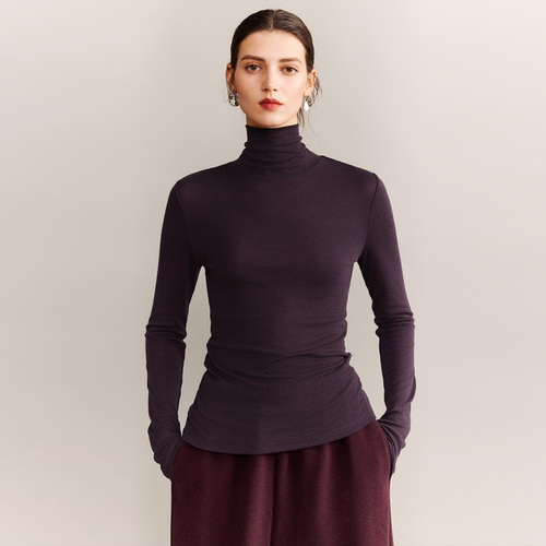 初棉【三有面膜T】兰精天丝羊毛长袖T恤女25秋软糯半高领打底衫女