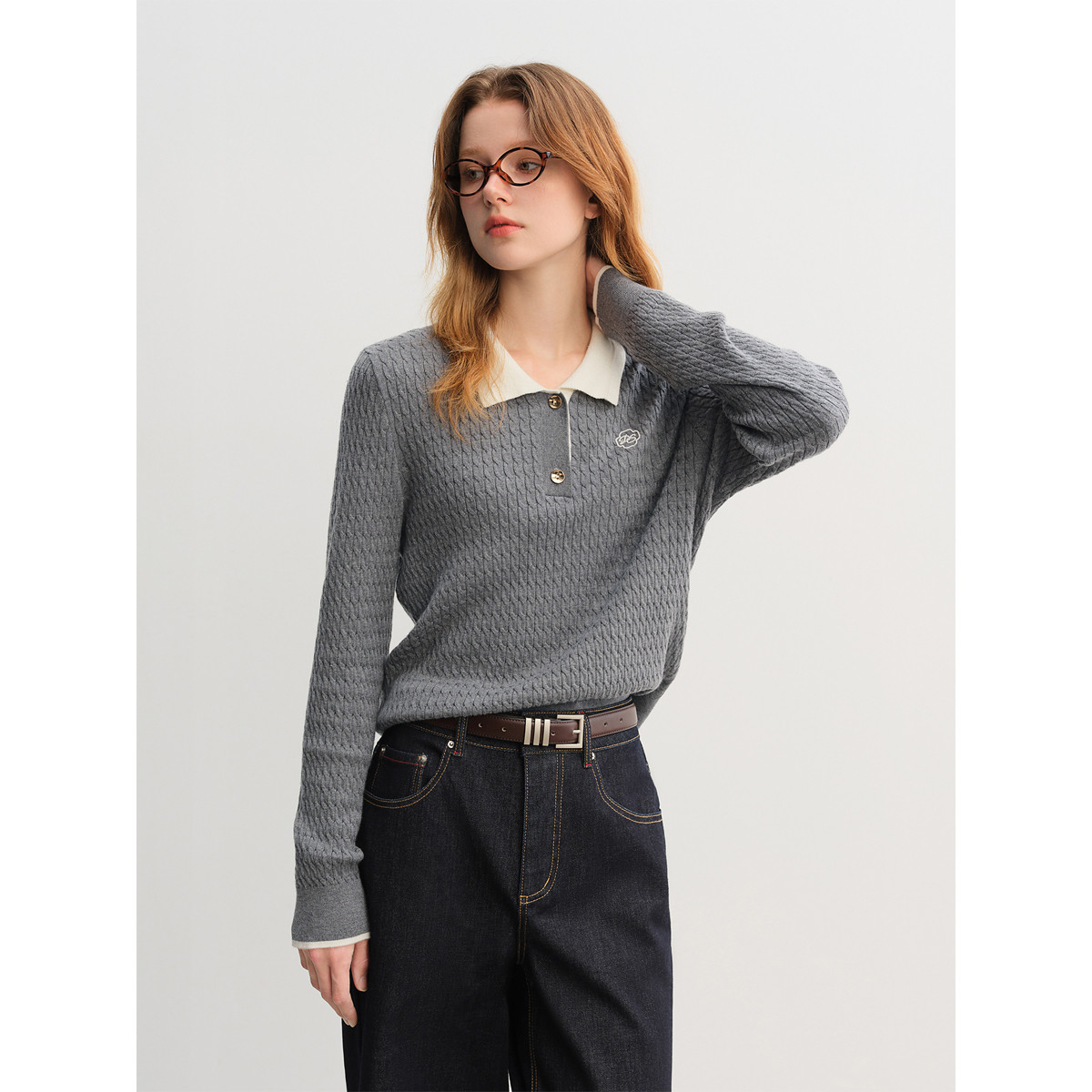 独束大码学院风气质百搭休闲针织polo衫2025秋季时尚宽松上衣女