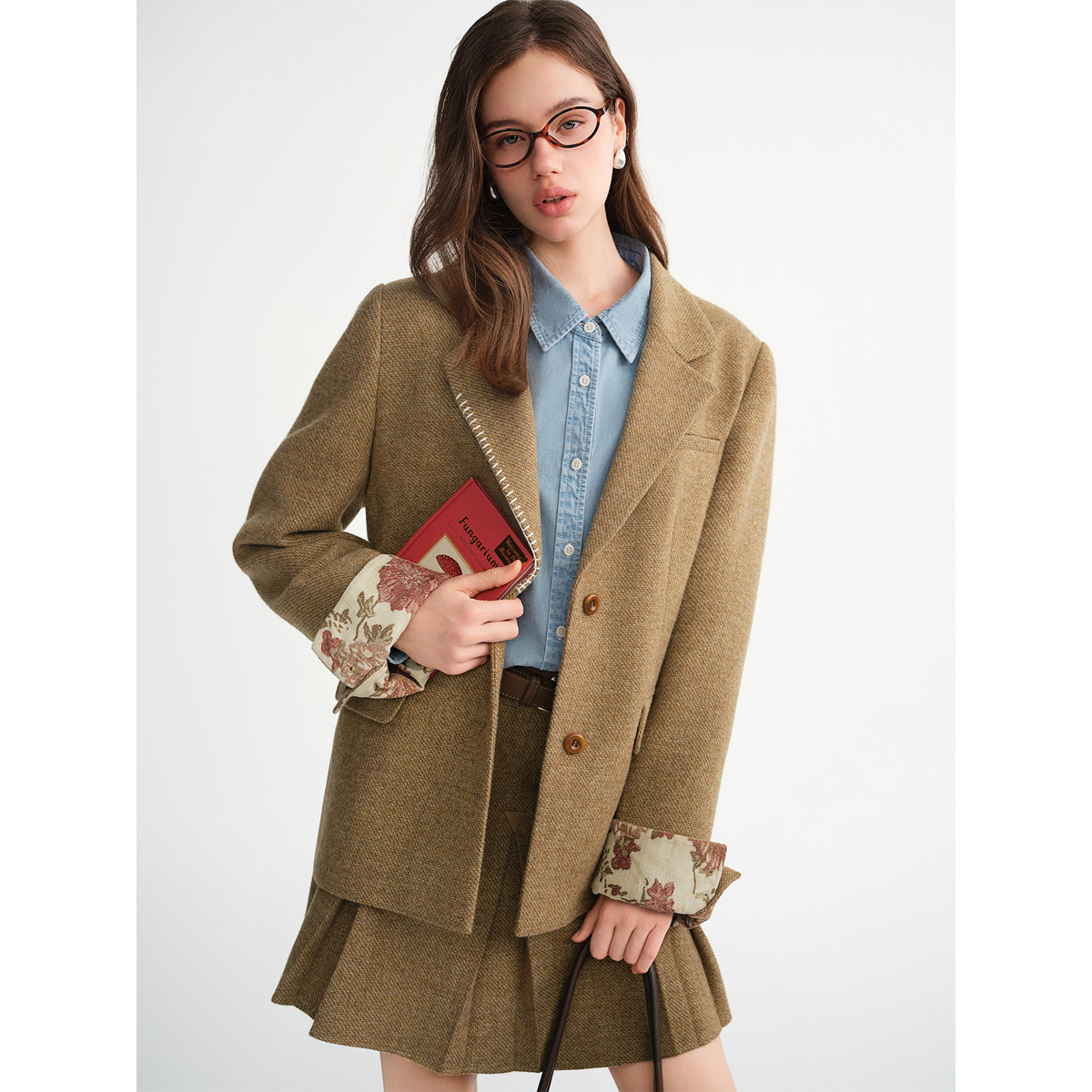 独束大码【艺术画廊】复古气质英伦风时尚西服秋冬款廓形正肩外套