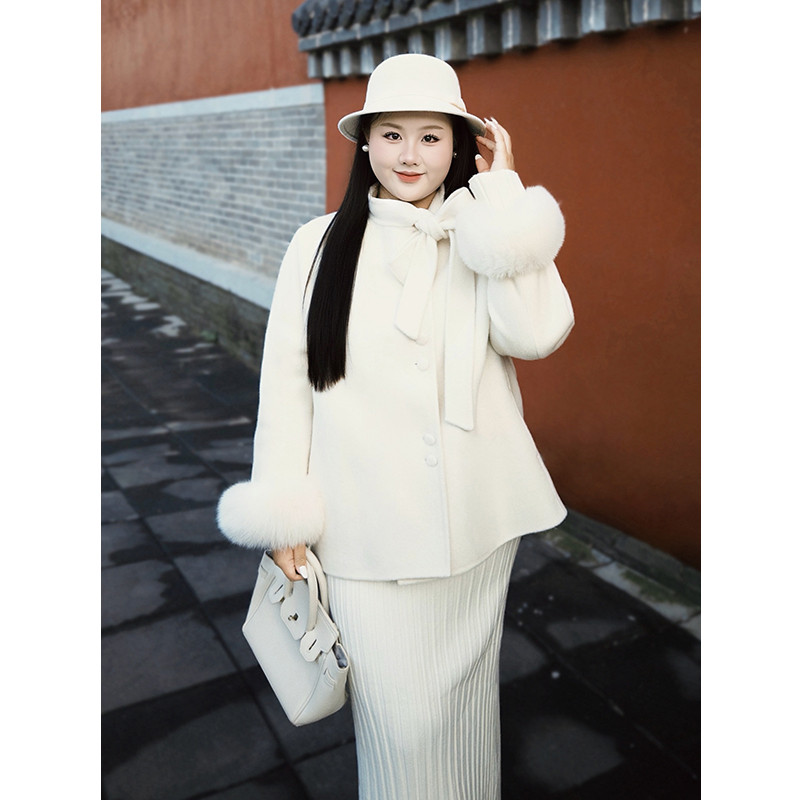 独束大码【天鹅大衣】雪国千金双面呢毛圈大衣2025冬装呢大衣