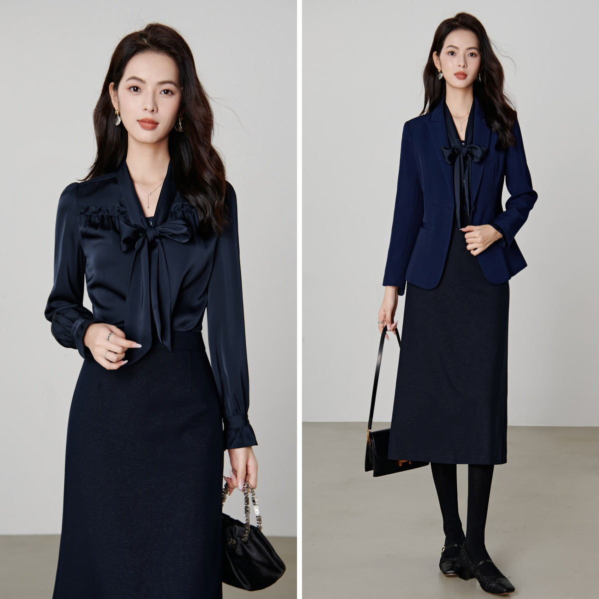 晚白2025秋季新款丝滑蝴蝶结系带领衬衣气质优雅通勤叠穿衬衫女