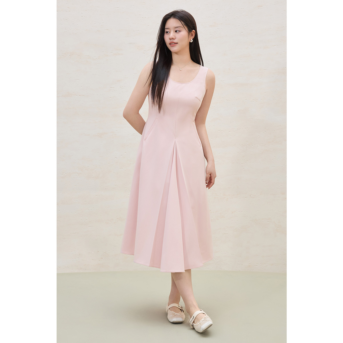 独束大码女装立裁背心式U领连衣裙2025无袖收腰显瘦气质长裙子