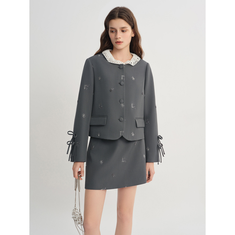 独束大码【摩登千金】MIU系亮片圆领上衣2025秋季轻奢短外套