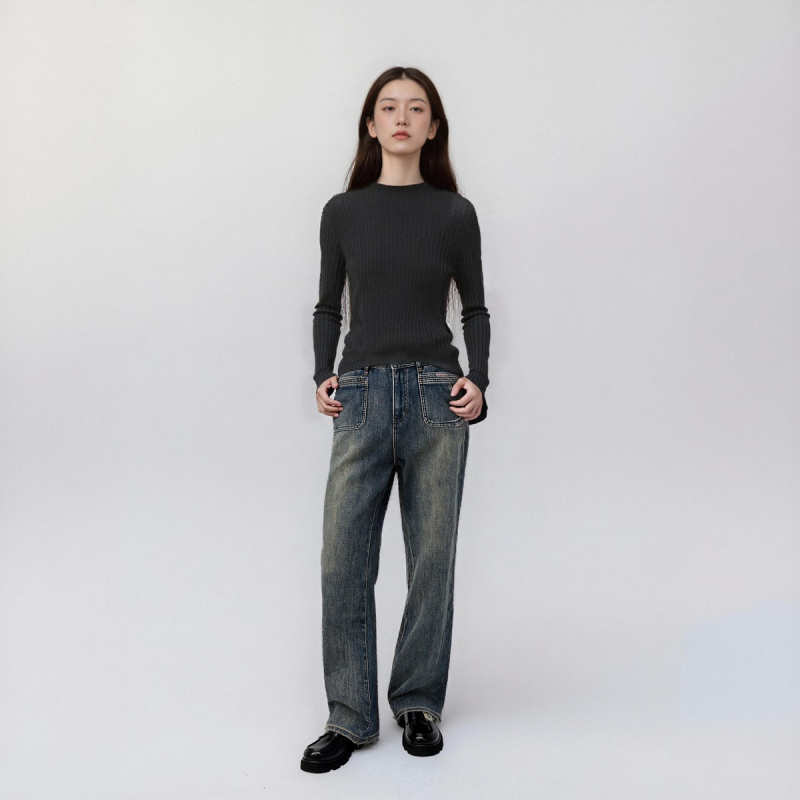 西町村屋都市休闲小衫女装冬季简约风长袖百搭针织衫商场同款