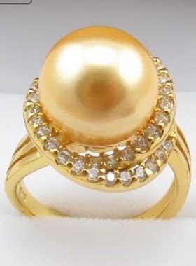 天然南洋金珠戒指强光正圆饰品