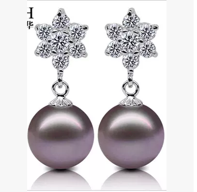 正圆耳钉紫色吊坠天然淡水珍珠
