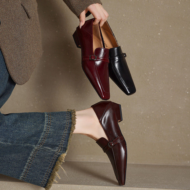 复古英伦风方头乐福鞋女2026新款真皮粗跟通勤单鞋老钱风小皮鞋