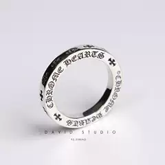 David S925 Sterling Silver Engraved Cross 3mm Narrow Version Couple's Matching Rings Vintage Punk Ring