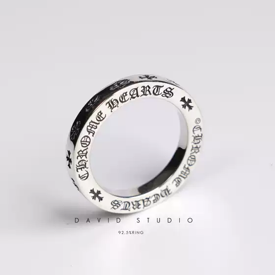 David S925 Sterling Silver Engraved Cross 3mm Narrow Version Couple's Matching Rings Vintage Punk Ring