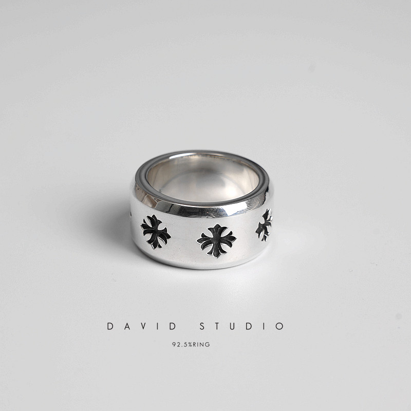 david925十字架做旧纯银指环情侣图片