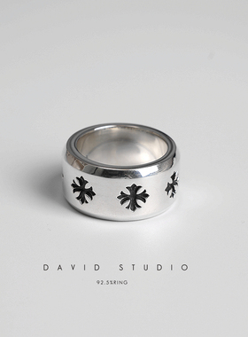 david925十字架做旧纯银指环情侣