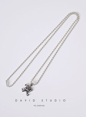 David studio925纯银哥特英文字母吊坠经典做旧复古男女同款项链