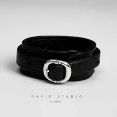 David Customized Sterling Silver S925 Bracelet with Italian Leather, Adjustable Genuine Leather Bracelet for Couples, Women's Style