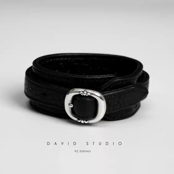 David Customized Sterling Silver S925 Bracelet with Italian Leather, Adjustable Genuine Leather Bracelet for Couples, Women's Style