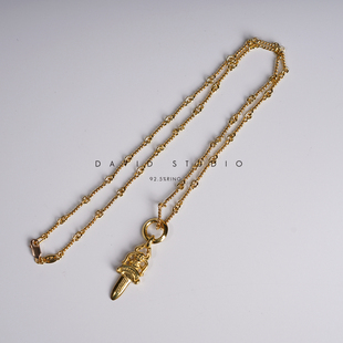 david 定制实心22k真金黄金宝剑双面吊坠项链 情侣网红推荐项链