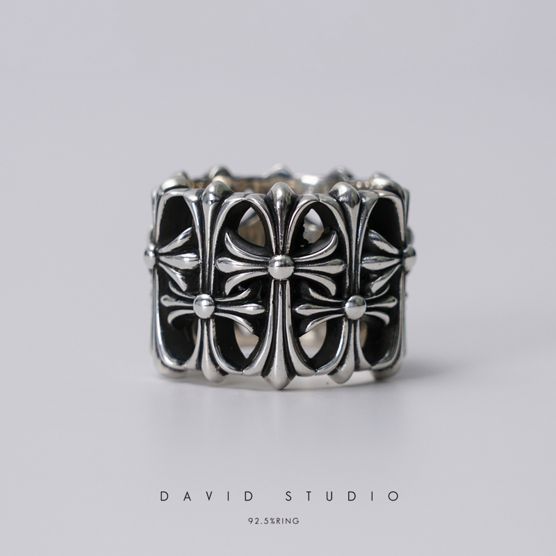 david墓葬s925纯银重叠情侣指环