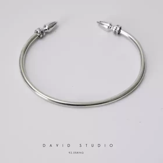 David Studio 925 Sterling Silver Personalized Retro Open Rivet Punk Bullet Head Bracelet Same Style as Lu Han's