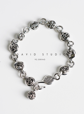 david 纯银S925十字架船锚童军花圆球大号拼接式情侣手链男女款