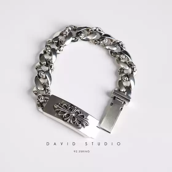 David Custom-Made 925 Sterling Silver Cross Pendant Rugged Bracelet, Same Style for Couples, Popular among Influencers, Men's Style