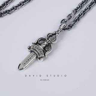 David studio925纯银环形刻字项链大宝剑圣剑吊朋克复古情侣项链