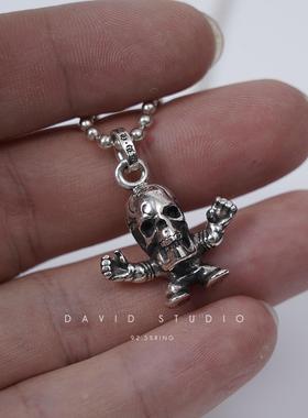 纯银MINI矮人做旧圆珠项链坠