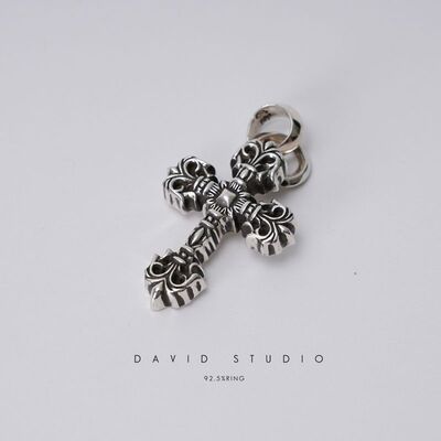 纯银火焰十字架中号项链吊坠朋克