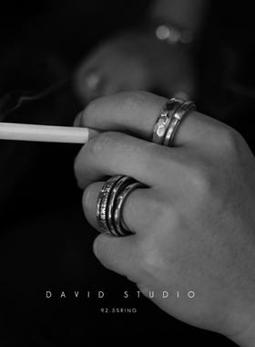 David studio 925纯银环绕十字纹弹簧munchen小众先锋原创戒指