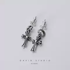 David Studio925 Sterling Silver Cross Unisex Couple Earrings Pendant Gd Style Trendy Punk