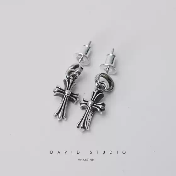 David Studio925 Sterling Silver Cross Unisex Couple Earrings Pendant Gd Style Trendy Punk