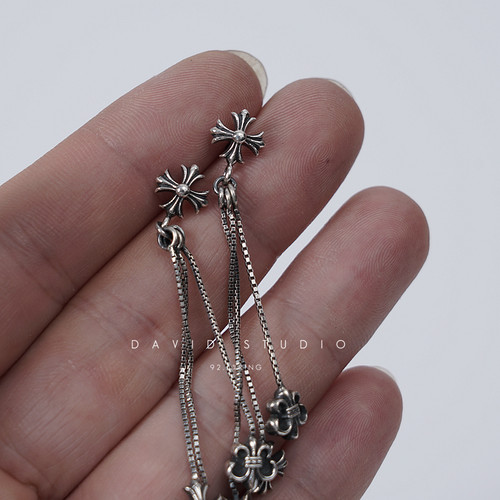 Davidstudio925纯银流苏耳钉环