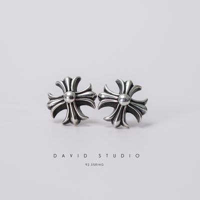davidstudio925纯银十字花耳钉