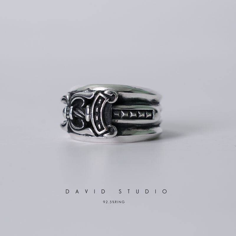 David studio925纯银十字架大宝剑男女士情侣款戒指罗志祥同款