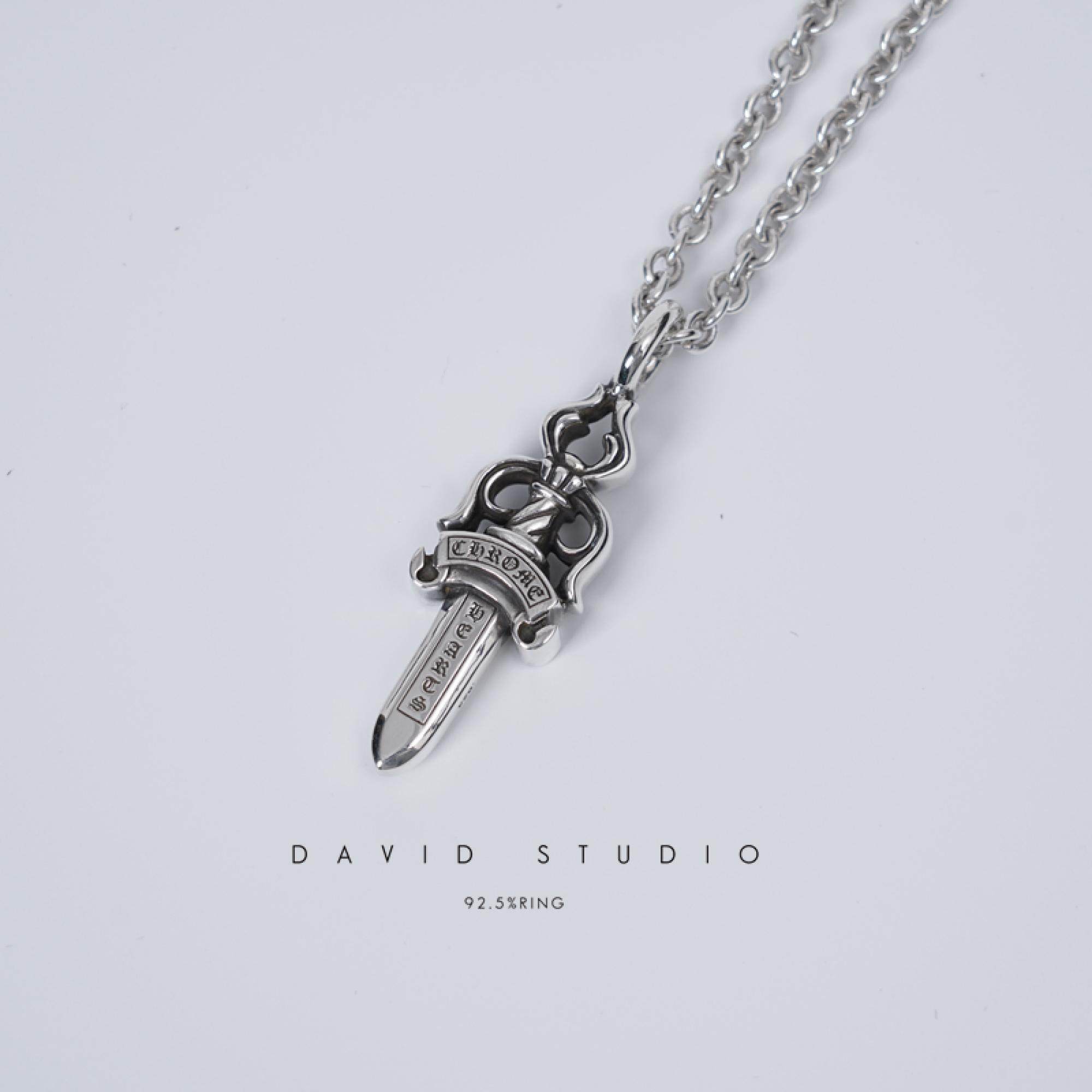 David studio925纯银环形项链大宝剑圣剑吊坠朋克机车欧美做旧款