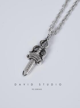David studio925纯银环形项链大宝剑圣剑吊坠朋克机车欧美做旧款