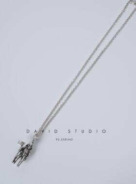 David studio925纯银 骷髅航天员情侣款环形项链 罗志祥 权志龙