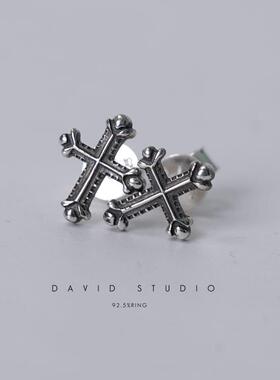 David studio925纯银十字架情侣耳钉男女士耳环werkstatt munchen