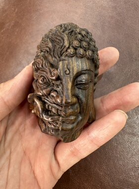 大号印尼沉香木整木精雕佛魔一念之间纯实心雕摆件装饰手把件文玩