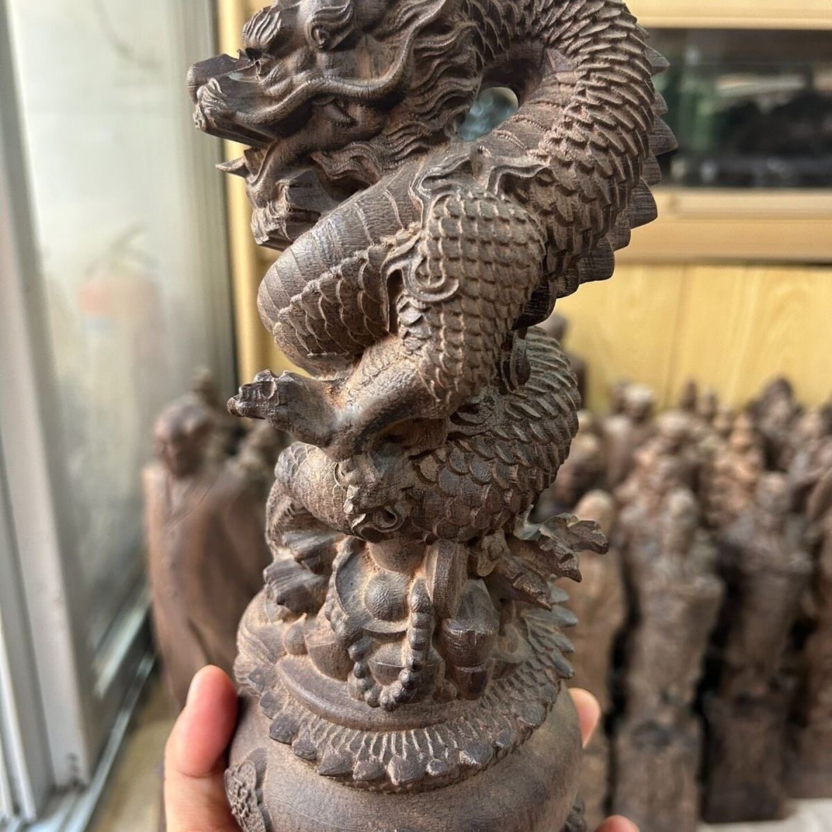 越南沉香木雕刻中国龙摆件原木实木动物家居电视柜书房装饰品招财