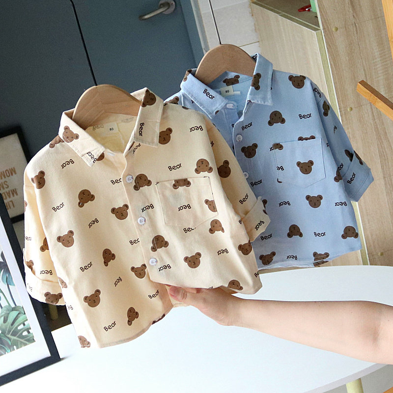 男童外套小童秋季上衣薄款儿童纯棉衬衣男宝宝春装洋气潮卡通衬衫