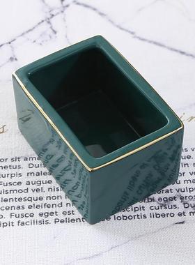 欧式风格工艺描金色釉陶瓷墨绿陶瓷装饰纸巾盒收纳长方形盒 瑕疵