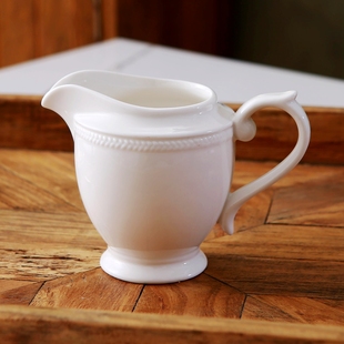 中古风格工艺白色浮雕麦穗陶瓷奶罐欧式奶杯纯色公道杯酱料杯瑕疵