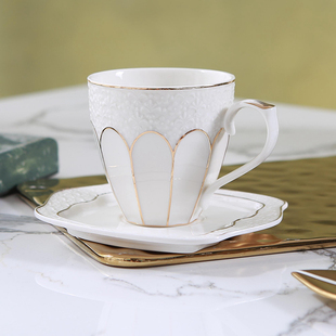 欧式宫廷风轻奢白色描金线陶瓷200毫升咖啡杯碟 酒店餐厅茶杯瑕疵