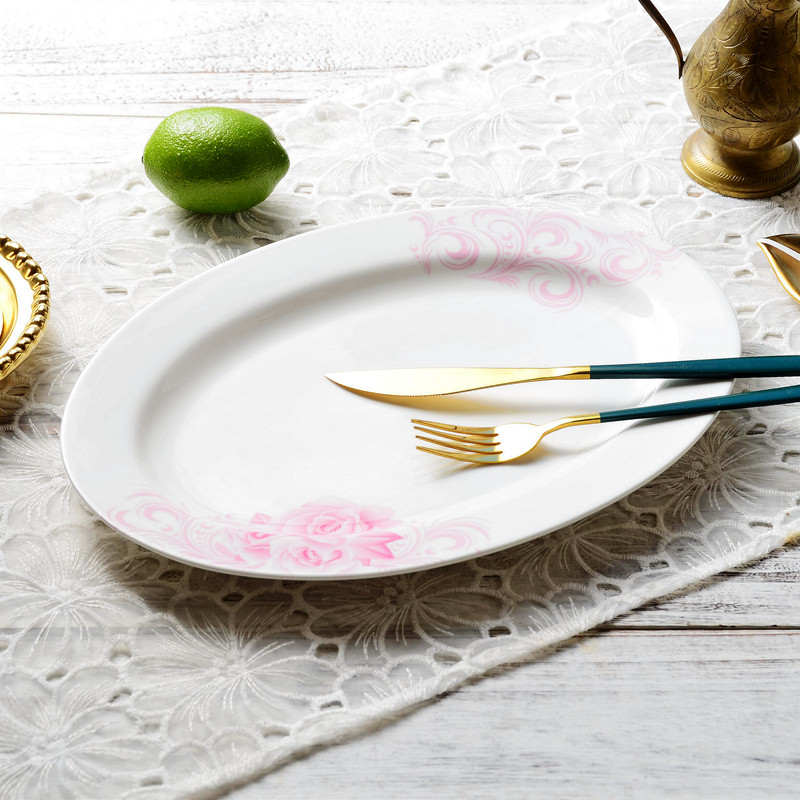 欧式粉花陶瓷椭圆盘餐盘 欧系家居餐饮餐厨鱼盘 平盘 美食盘 瑕疵,餐饮具,盘,淘宝优惠券,粉丝福利购,淘宝优惠卷