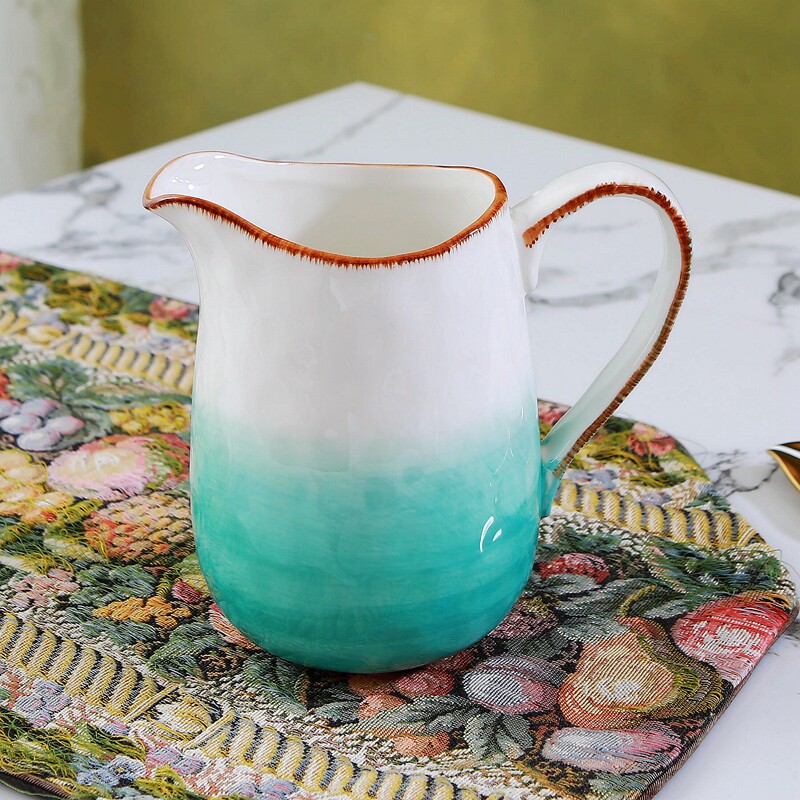欧式工艺色釉手工水彩陶瓷1000毫升大奶罐大奶壶西洋花插花瓶瑕疵