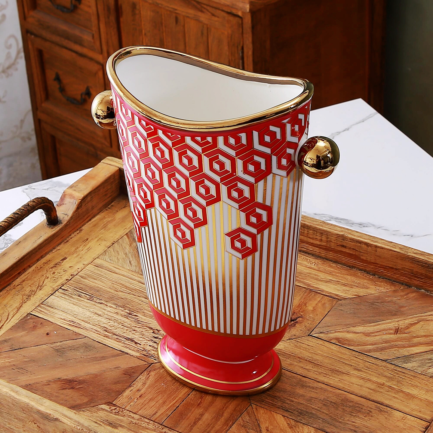 欧式宫廷风古典工艺陶瓷复古花器花瓶摆盘别墅会所客厅鲜花干花瓶