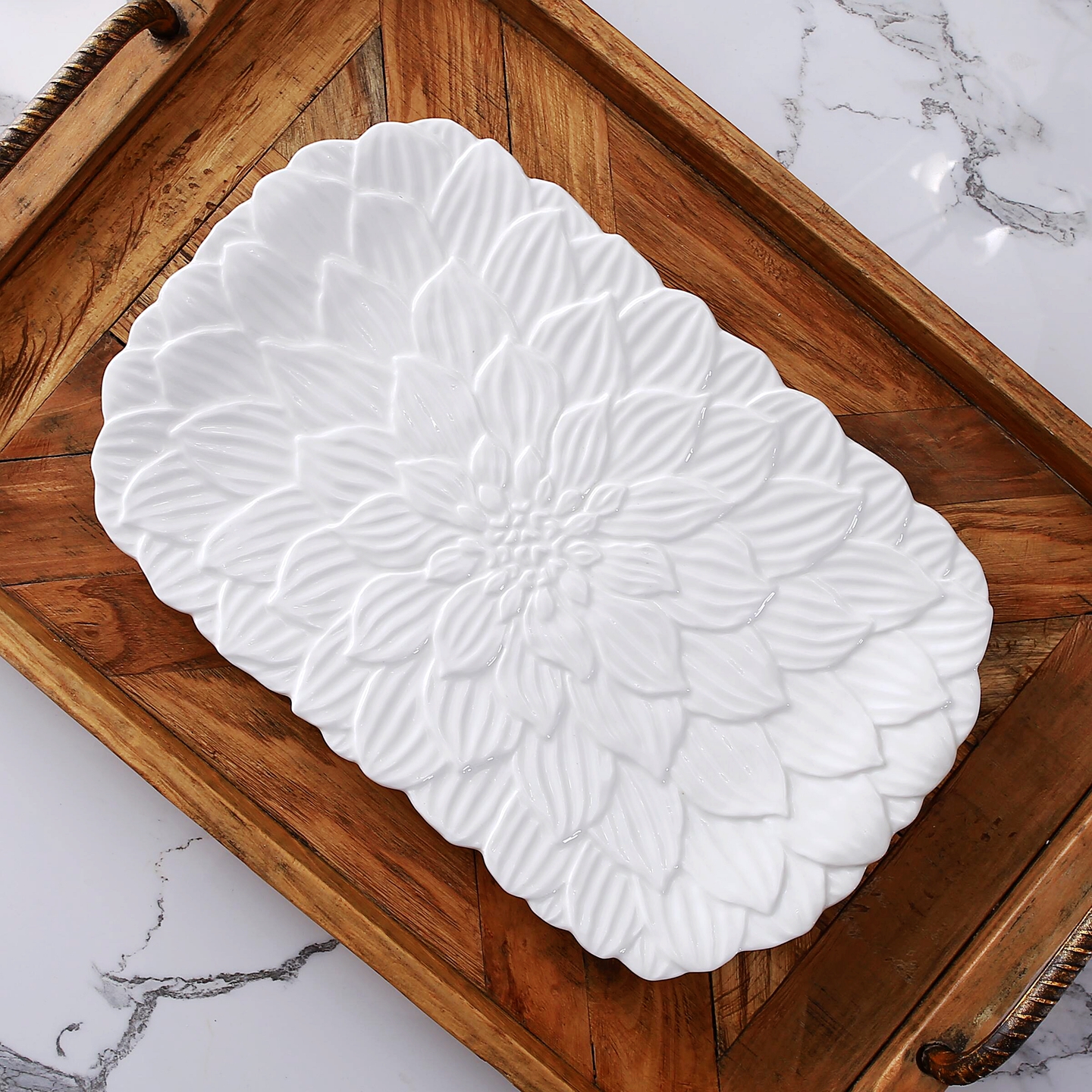 平盘陶瓷椭圆形12英寸浮雕水果盘