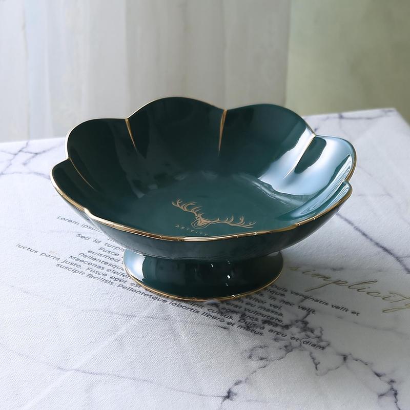 欧式风格工艺描金墨绿陶瓷水果盘