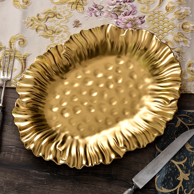 欧式宫廷工艺镀金陶瓷大果盘 酒店会所别墅大摆盘 大金盘托盘瑕疵