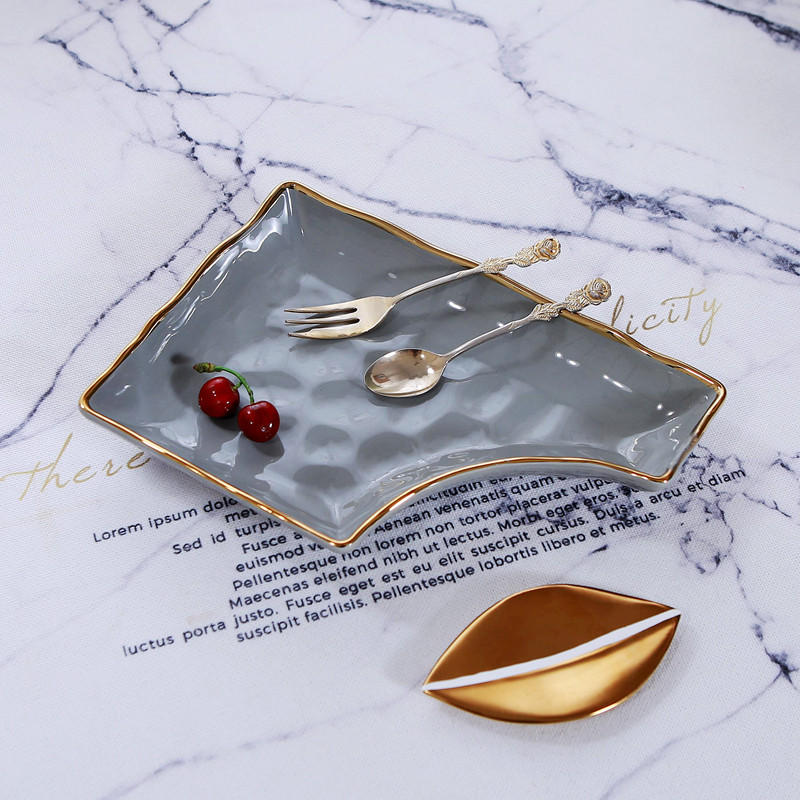 北欧青灰色釉镀金陶瓷西餐盘平盘糕点盘纯色水果盘 不规则盘 瑕疵,餐饮具,盘,淘宝优惠券,粉丝福利购,淘宝优惠卷